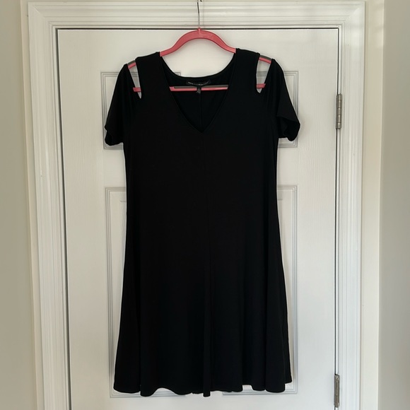 White House Black Market: Black Cold-Shoulder Swing Mini Dress - Picture 1 of 4